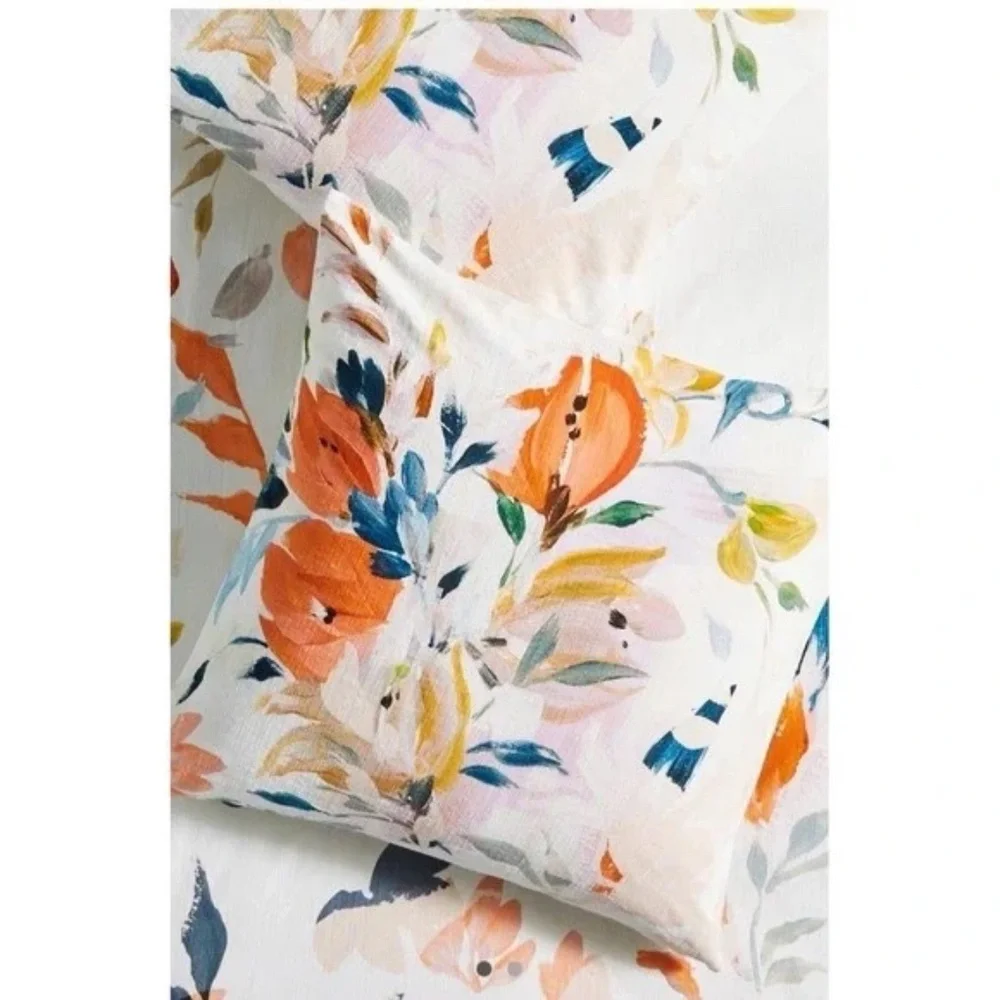 NWT Set/2 Anthropologie Briony Euro Pillow Sham Cotton Watercolor Floral Print
